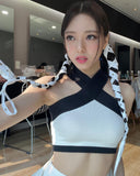 Crop Top Blanc Bretelles Noir Yuna Itzy Cheshire Kpop Show! Music Core