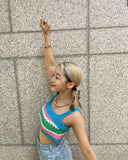 Crop Top Bleu Tricot Bretelles Colorés Fluo Hikaru Kep1er Mode Ete Kpop