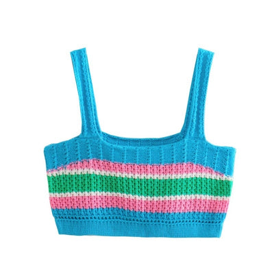 Crop Top Bleu Tricot Bretelles Colorés Fluo Hikaru Kep1er Mode Ete Kpop