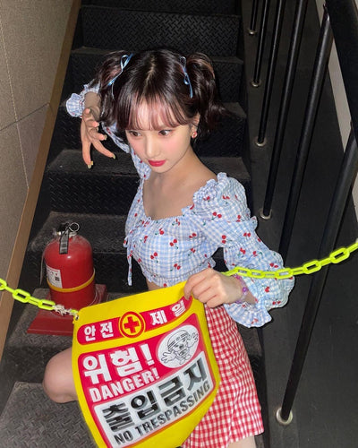 Crop Top Cerises à Carreaux Eunha Viviz Mode Femme Ete Loveade Kpop