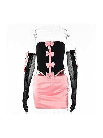 Crop Top et Manches Noir avec Rubans Rose Nayeon Twice POP! MV Solo