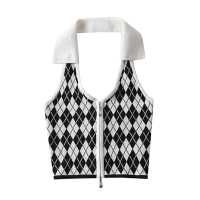 Crop Top Gilet Col V Motifs Losanges JiU Dreamcatcher Concert Chicago