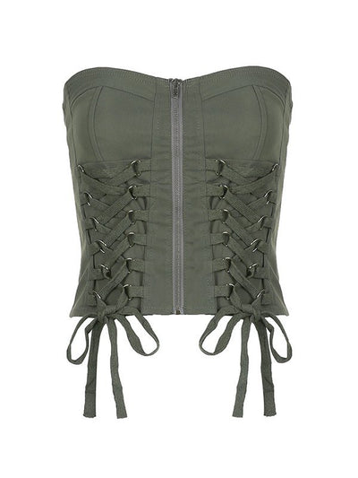 Crop Top Kaki à Lacets Mode Kpop Sexy Sua Dreamcatcher Concept Image