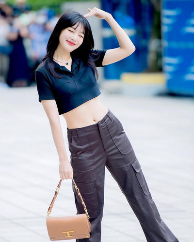 Crop Top Manches Courtes Coutures Apparentes Joy Red Velvet Mode Femme