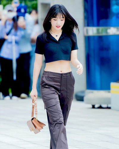 Crop Top Manches Courtes Coutures Apparentes Joy Red Velvet Mode Femme