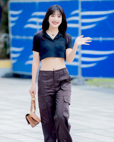 Crop Top Manches Courtes Coutures Apparentes Joy Red Velvet Mode Femme