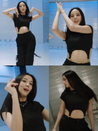 Crop Top Noir Avec 2 Sangles Jisoo BlackPink Dance Practice Shut Down