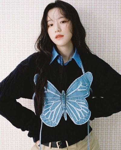 Crop Top Papillon Jean Bretelles Sexy Shuhua G Idle Dazed Korea Kpop