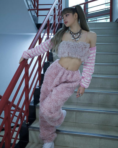 Crop Top Rose Fourrure LALISA Inkigayo Performance Lisa BlackPink