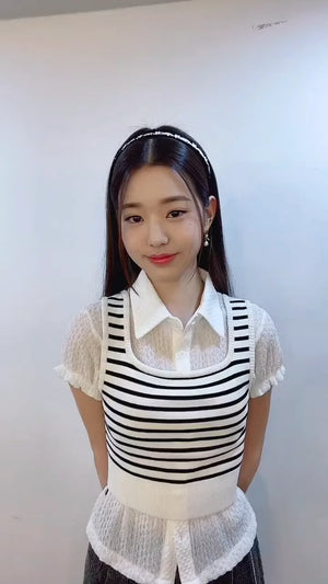 Crop Top Tricot à Rayures Marinière Bretelles Wonyoung Love Dive IVE