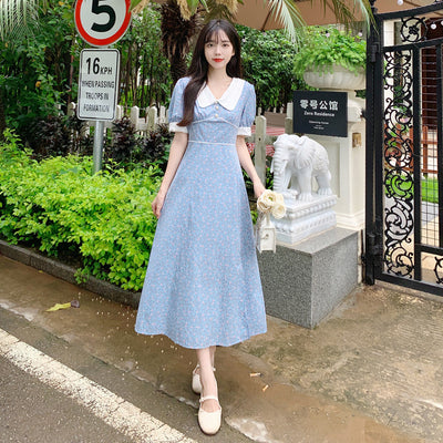 Robe Bleue Fleurs Col Blanc Dentelle Jennie BlackPink Fan Sign Born Pink Kpop