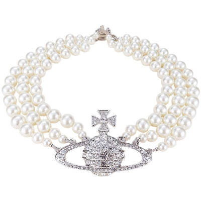 Collier Orbe Ronde et Anneau Avec Croix Strass et Perles Hyo Second MV