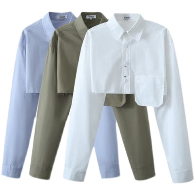 Chemise Crop Top Blanche Grande Poche Winter Aespa Mode Femme Aeroport