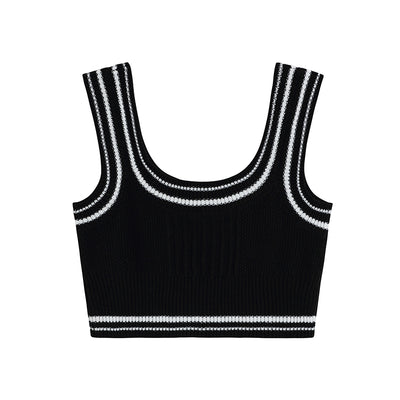 Crop Top Epais Sport Blanc Rayures Noir Xiaoting Kep1er Mode Corée