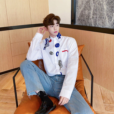 Chemise Blanche Symboles Abstrait Oeil Jongho ATEEZ Mode Coréenne