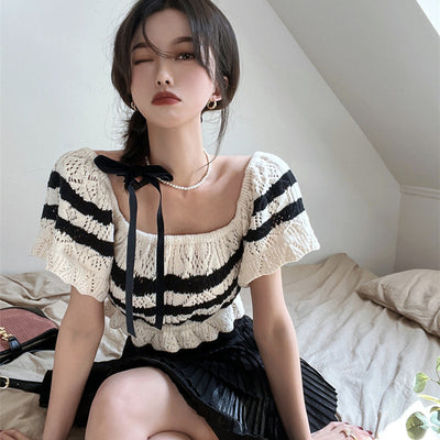 Crop Top Tricot Jaune Manches et Col Ample Youngeun Kep1er Mode Kpop