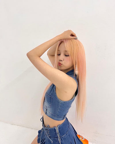 Débardeur Jean Sans Manches Avec Fermeture Zip et Col Yuqi G i Dle Kpop