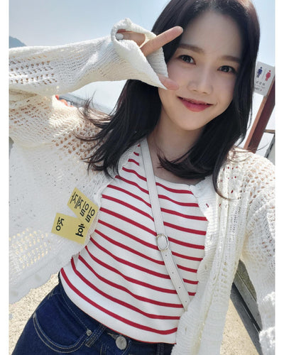 Débardeur Marinière Rouge Crop Top HyoJung Oh My Girl Mode Kpop Femme