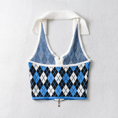 Crop Top Gilet Col V Motifs Losanges JiU Dreamcatcher Concert Chicago