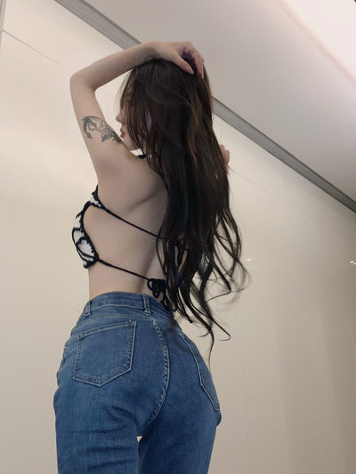 Crop Top Blanc Ailes Papillon Rayures Noires Ningning Aespa Coachella