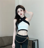 Crop Top Blanc Bretelles Noir Yuna Itzy Cheshire Kpop Show! Music Core