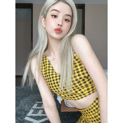 Ensemble Haut et Robe Short Jaune et Noir Rose BlackPink Olens Mode Kpop