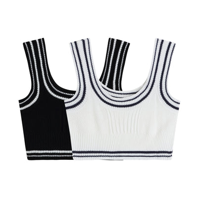 Crop Top Epais Sport Blanc Rayures Noir Xiaoting Kep1er Mode Corée