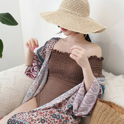 Maillot de Bain Une Piece Bustier Marron Yujin Ive Mode Femme Ete