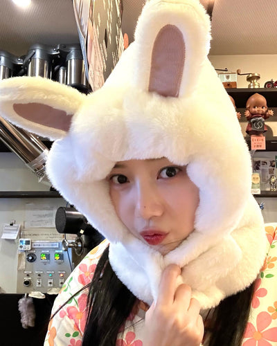 Ensemble Bonnet Oreilles Lapin Gants et Echarpe Mignon Joy Red Velvet