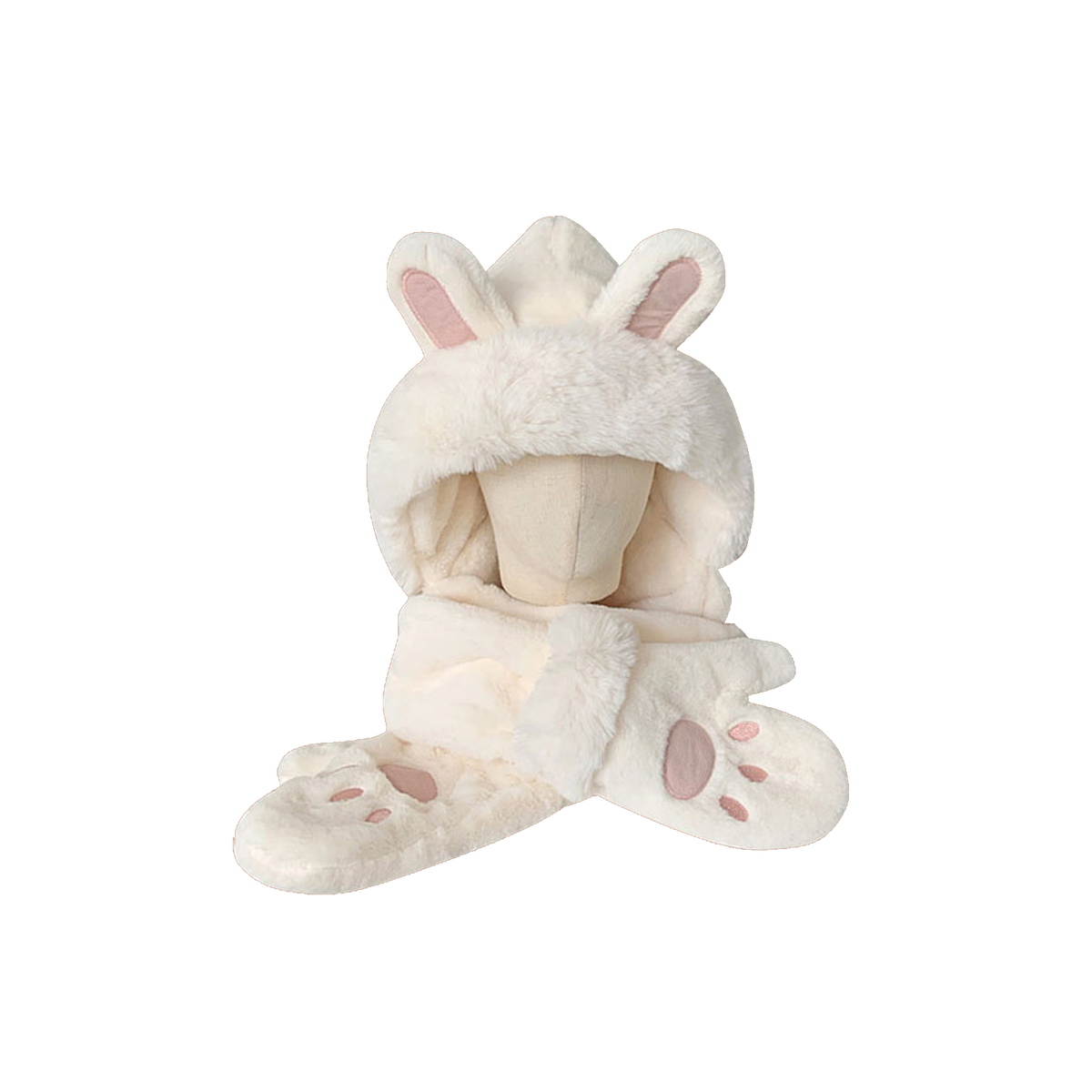 Écharpe à Capuche Oreilles De Lapin - Peluche Douce Et Chaude - Taille Unique (env. 56-58 Cm) - Couleurs : Rose, Bleu, Kaki, Blanc Ivoire