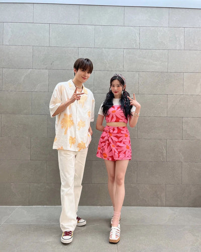 Ensemble Débardeur et Jupe Floral Rétro Minju Music Core Mode Kpop