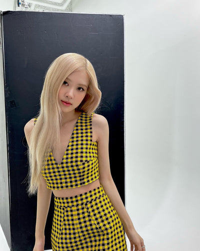 Ensemble Haut et Robe Short Jaune et Noir Rose BlackPink Olens Mode Kpop