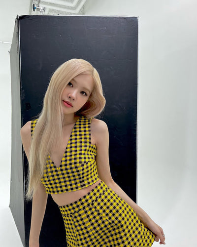 Ensemble Haut et Robe Short Jaune et Noir Rose BlackPink Olens Mode Kpop