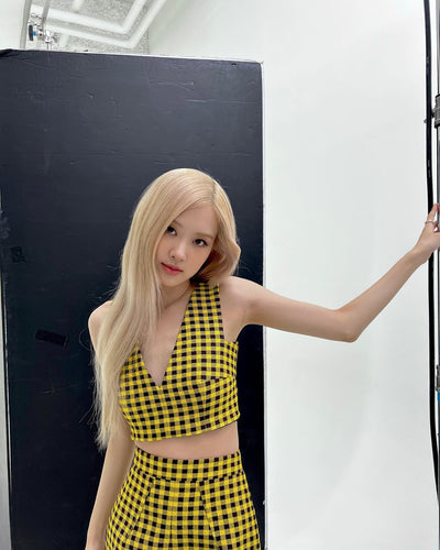 Ensemble Haut et Robe Short Jaune et Noir Rose BlackPink Olens Mode Kpop