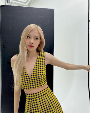 Ensemble Haut et Robe Short Jaune et Noir Rose BlackPink Olens Mode Kpop