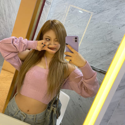 Ensemble Rose Crop Top et Boléro Cute NingNing Aespa Mode Coréenne Kpop