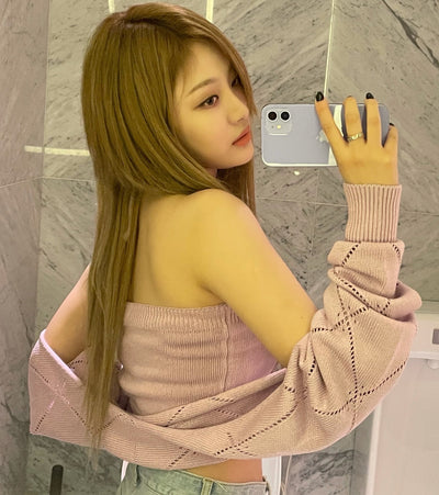 Ensemble Rose Crop Top et Boléro Cute NingNing Aespa Mode Coréenne Kpop
