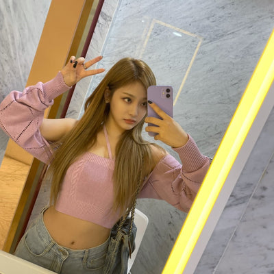 Ensemble Rose Crop Top et Boléro Cute NingNing Aespa Mode Coréenne Kpop