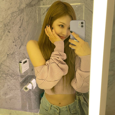 Ensemble Rose Crop Top et Boléro Cute NingNing Aespa Mode Coréenne Kpop