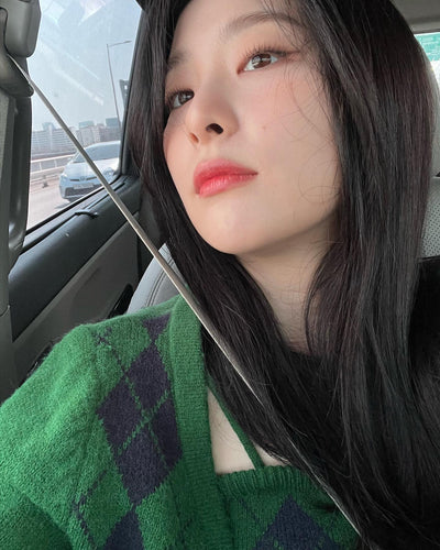 Ensemble Top Vert Crop Top Cardigan Motif Diamant Seulgi Red Velvet Mode