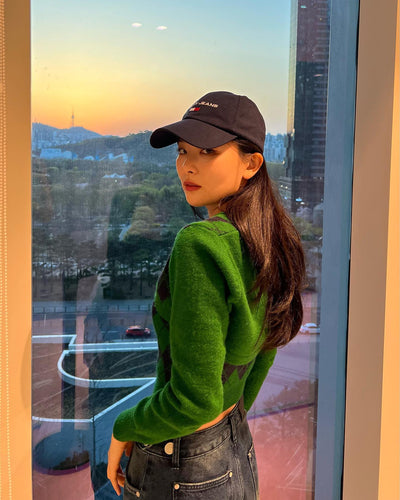 Ensemble Top Vert Crop Top Cardigan Motif Diamant Seulgi Red Velvet Mode