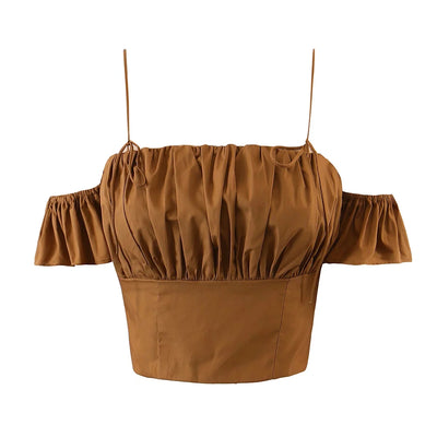 Haut Court Plissé Epaules Nues Blanc Yves LOONA Mode Femme Kpop Corée