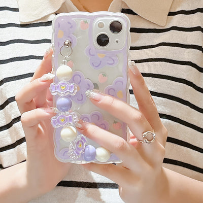Coque Portable Transparente avec Dragonne Fleurs Violet Ive Wonyoung