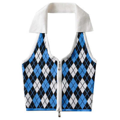 Crop Top Gilet Col V Motifs Losanges JiU Dreamcatcher Concert Chicago