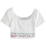 Crop Top Motif Broderie Roses Fleur Rosé BlackPink Quotidien Mode Aéroport