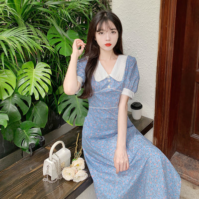 Robe Bleue Fleurs Col Blanc Dentelle Jennie BlackPink Fan Sign Born Pink Kpop