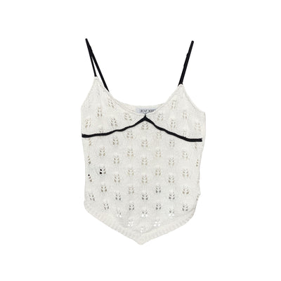 Crop Top Tricot Blanc avec Detail Noir Momo Twice Mode Femme Kpop