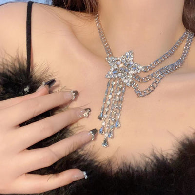Collier Etoile Filante avec Filaments Strass NewJeans Mode Kpop Bijou