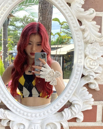 Gants Mitaine Cuir avec Grand Ruban Accessoire Mode Kpop Xiaoting Kep1er