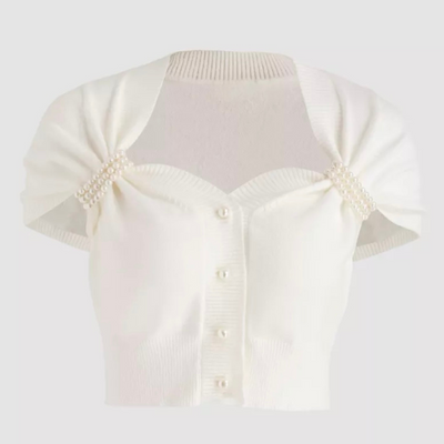 Haut Blanc Tricot avec Perles Manches Courtes Taeyeon Girls Generation